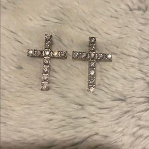 Silver diamond cross earrings
